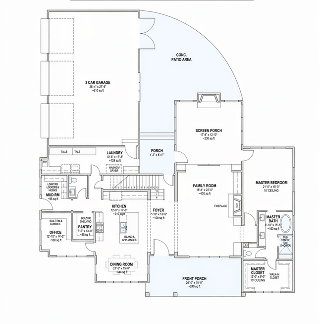The Carolina floor plan rendering one